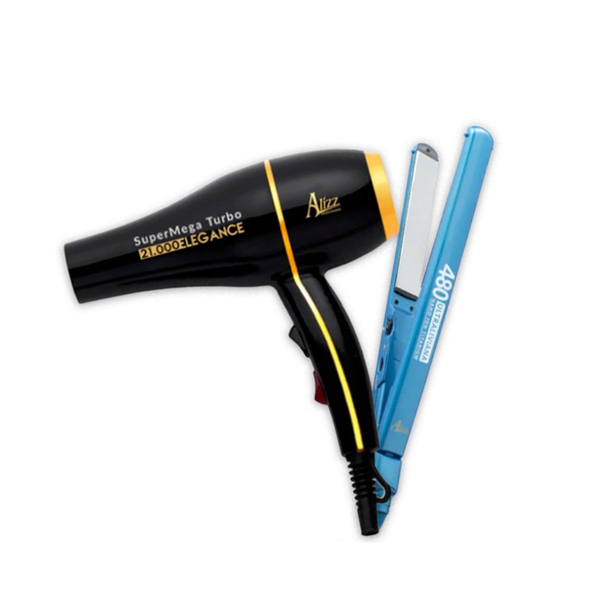 Combo ALIZZ 2626 Plancha Cabello Ultraliviana Azul +Secador Elegance Negra