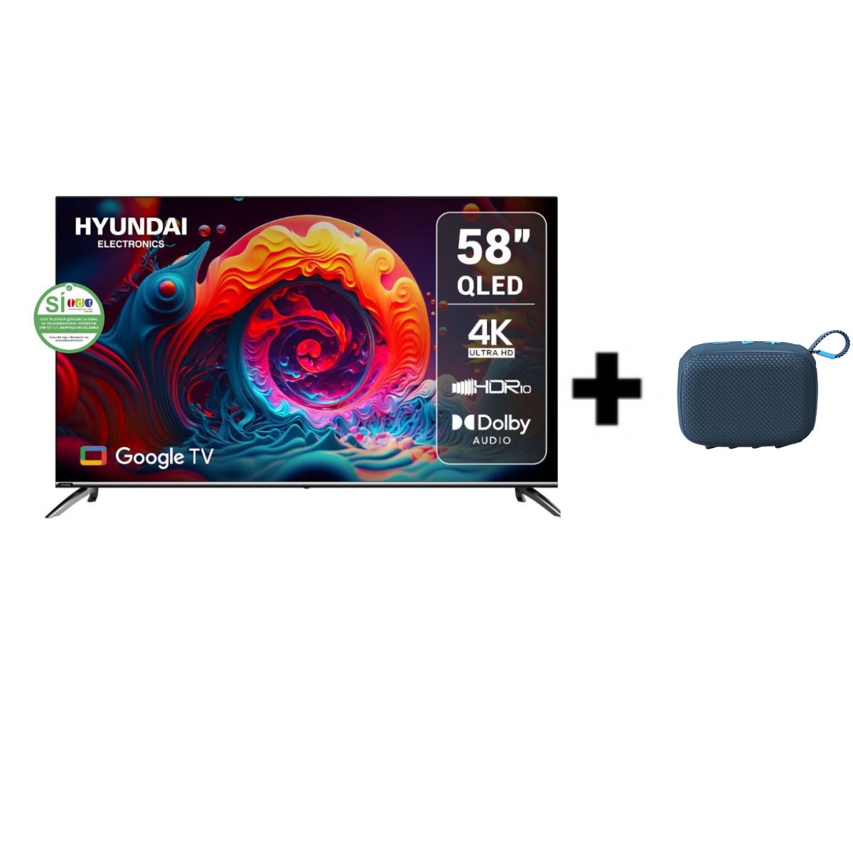 Televisor HYUNDAI 58” HYLED5813QG 4K Google TV +Parlante HYUNDAI HYSPBT741 Azul
