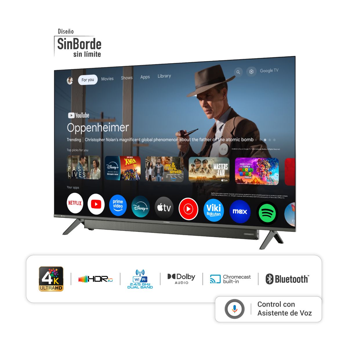 Televisor HYUNDAI 55" Pulgadas HYLED5532G UHD 4K GOOGLE TV+ Barra Integrada