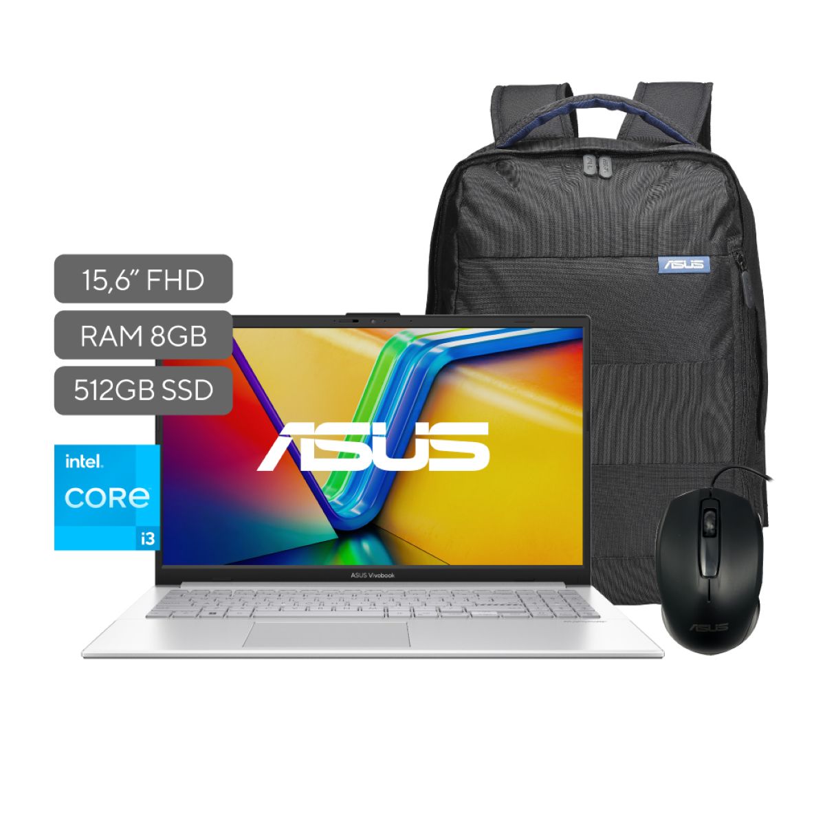 Portátil ASUS 512GB 8GB RAM SILVER WINDOWS 11 Plateado + Morral y Mouse