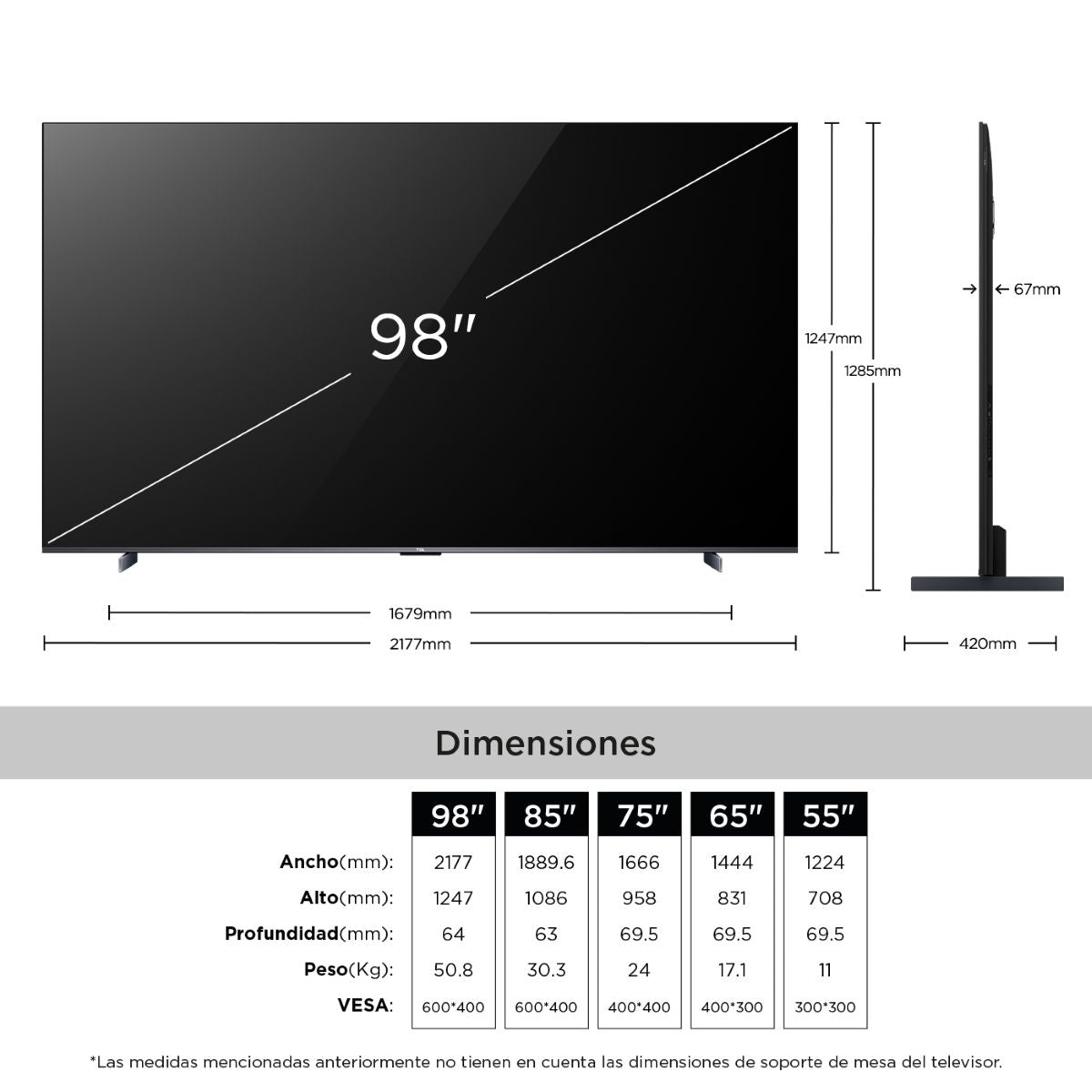 Televisor TCL 98P8K Smart Tv 98 Pulgadas Asistente de Google UHD 4K
