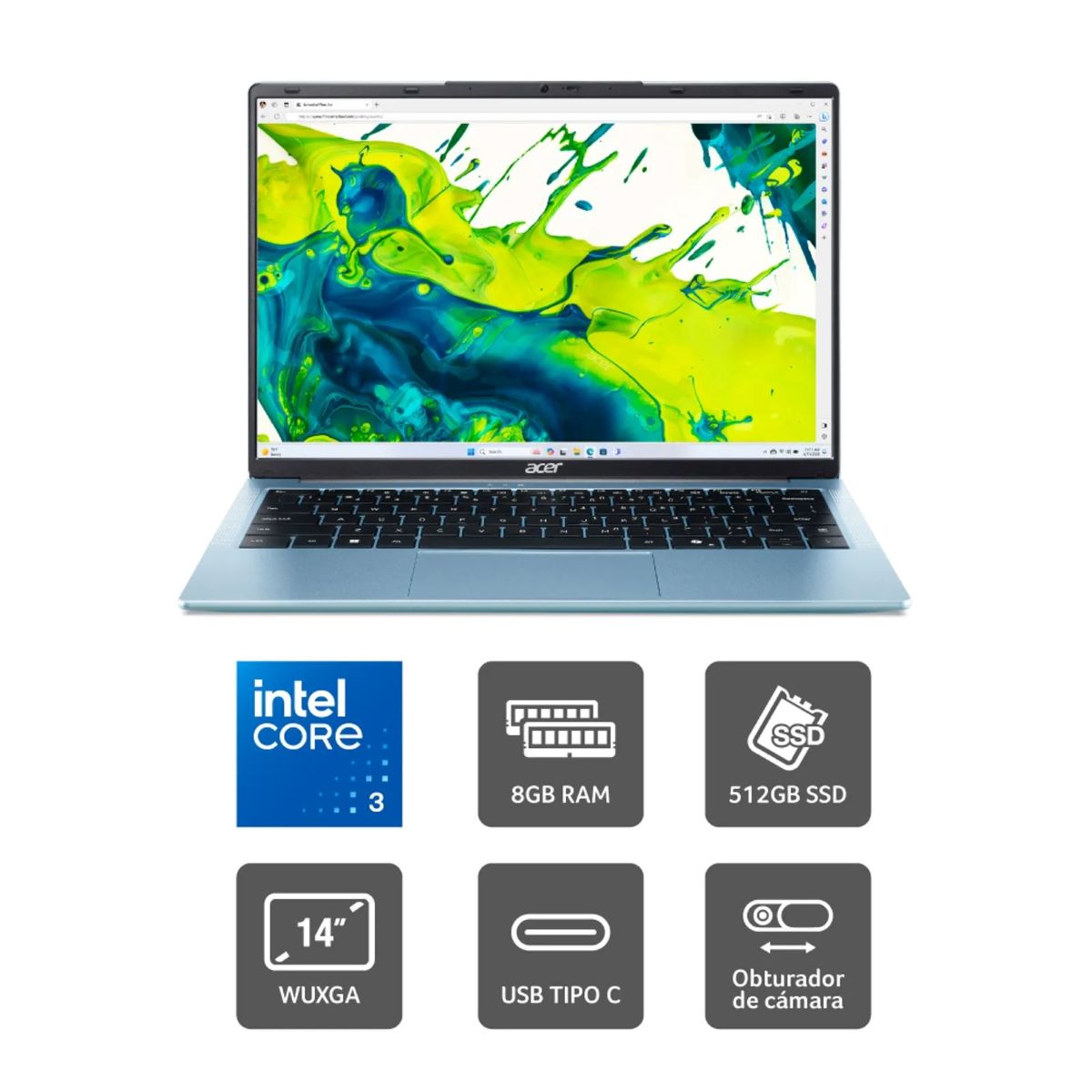 Portátil  ACER AL14 32P390 512 GB 8RAM Windows 11 Azul